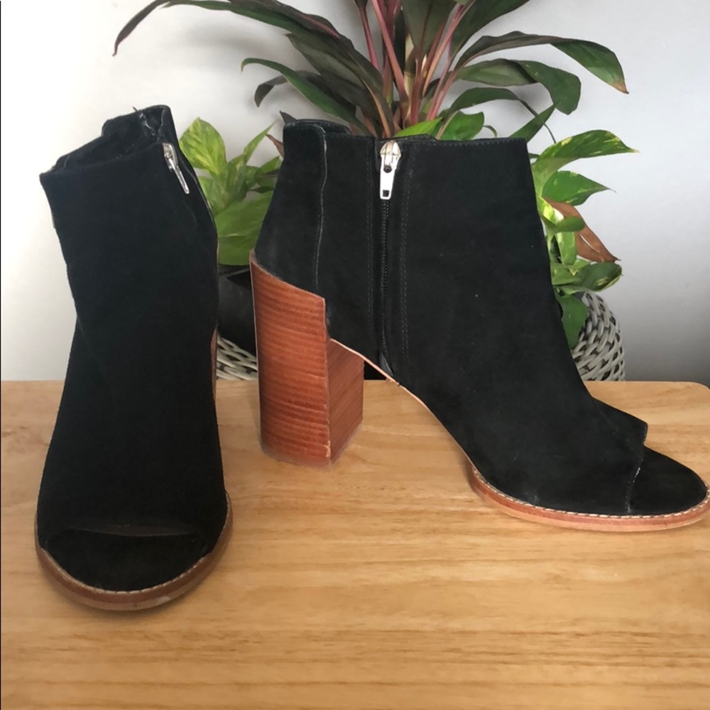 Black Suede Peep Toe Ankle Booties Size 11